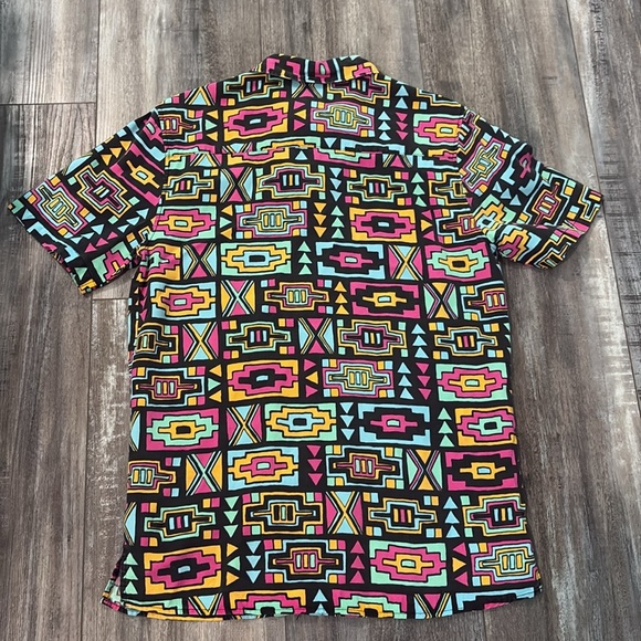 H&M Coachella Mens Small Geo Print Shirt Top Multicolor Button Short Sleeve - Picture 6 of 8